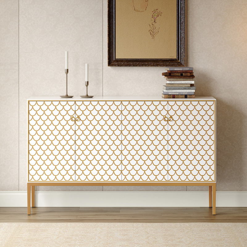 Modern White Scale Patterned Sideboard Buffet with Doors & Shelves in Large by Homary