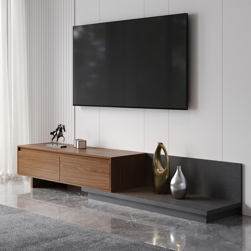 Fero Minimalist Retracted & Extendable 2 Drawers TV Stand in Walnut ...