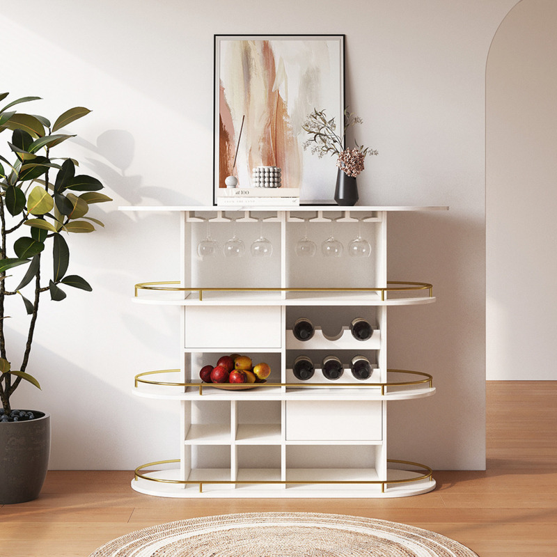 1200mm White Oval Bar Table with Wine Rack Glass Holder Liquor Tier