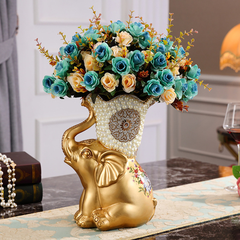 Shinely Gold Luxury Artificial Flower Arrangement in Vase Table Centerpiece Fake Flower by