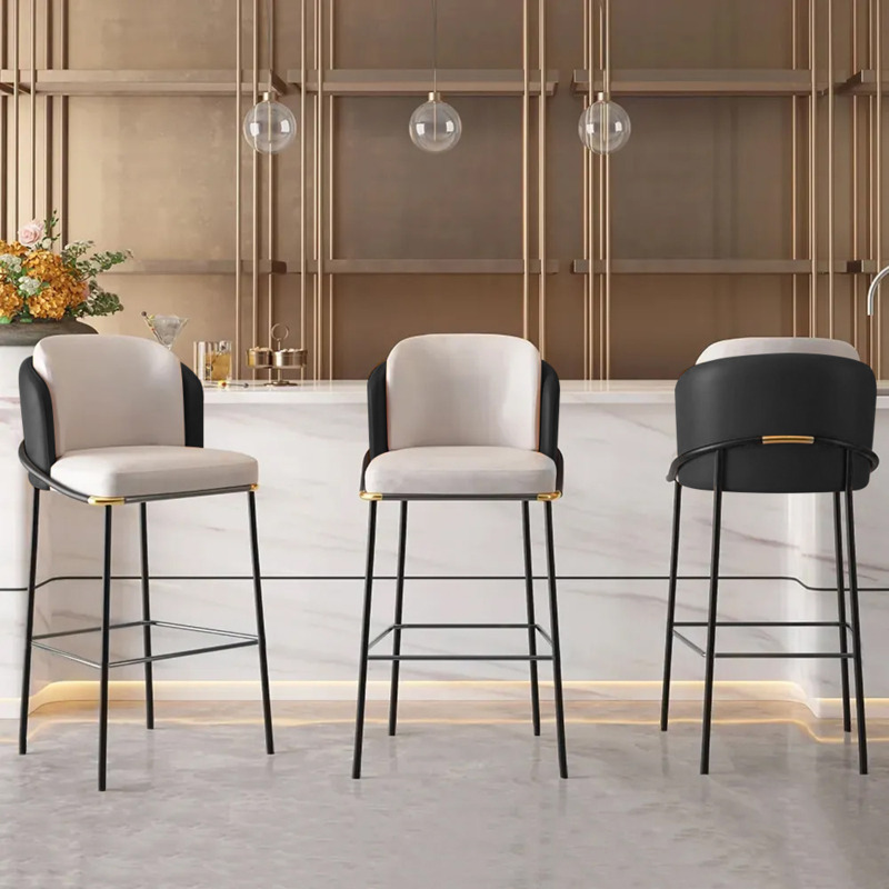 Linenic Modern Black PU Leather Breakfast Bar Stool with Back Bar