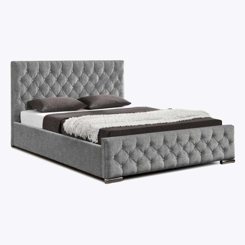 Arya Fabric Ottoman Super King Bed with Storage, Silver Chenille by