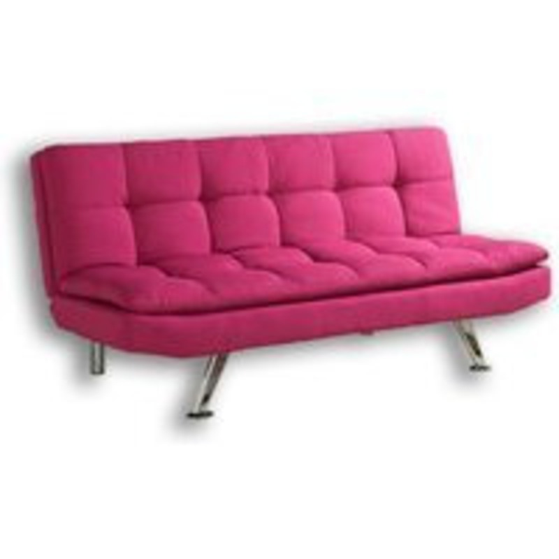 New Pink Fabric Sofa Bed 3 Seater Sofabed Suite Chrome Legs Cube