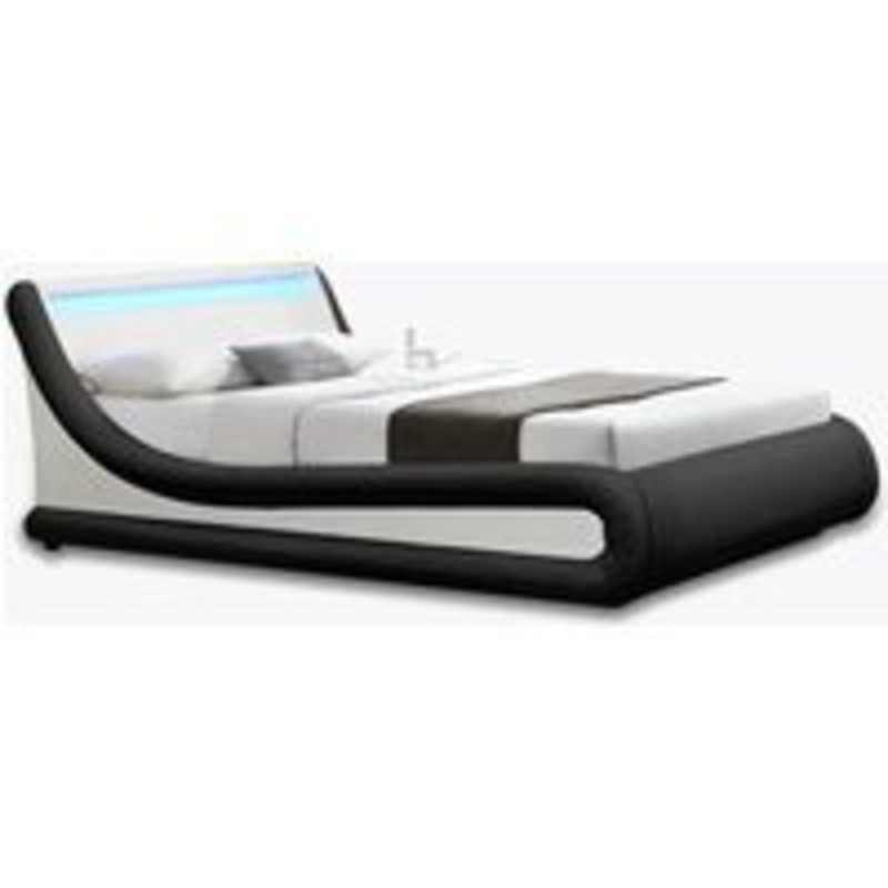 Galaxy Ottoman Double Bed Frame with LED and Storage, Black & White by Home Detail