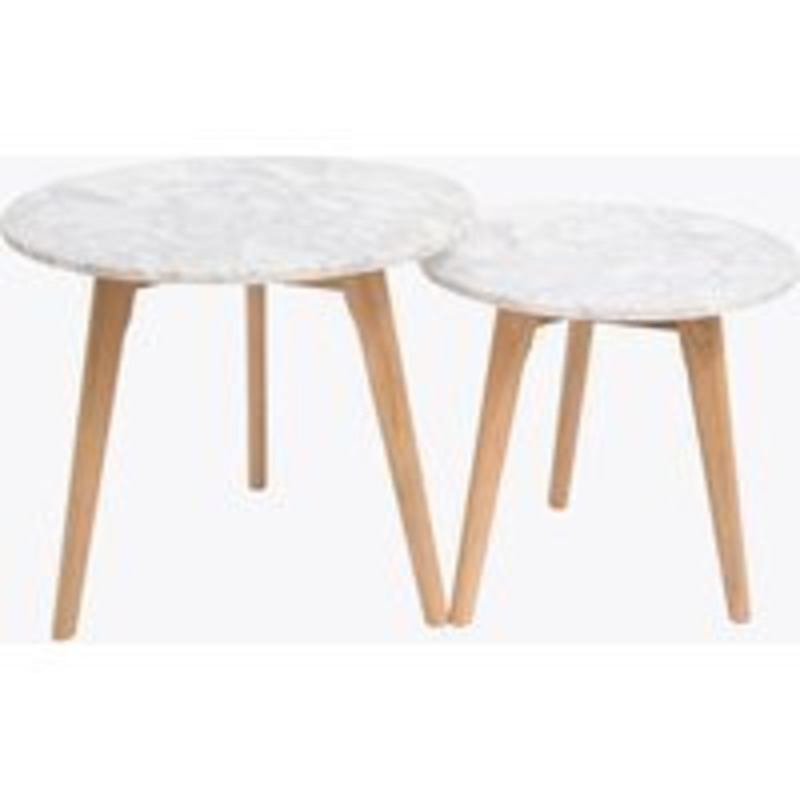 Harlow Oak Nesting Tables with White Marble Tops Modern Interiors by