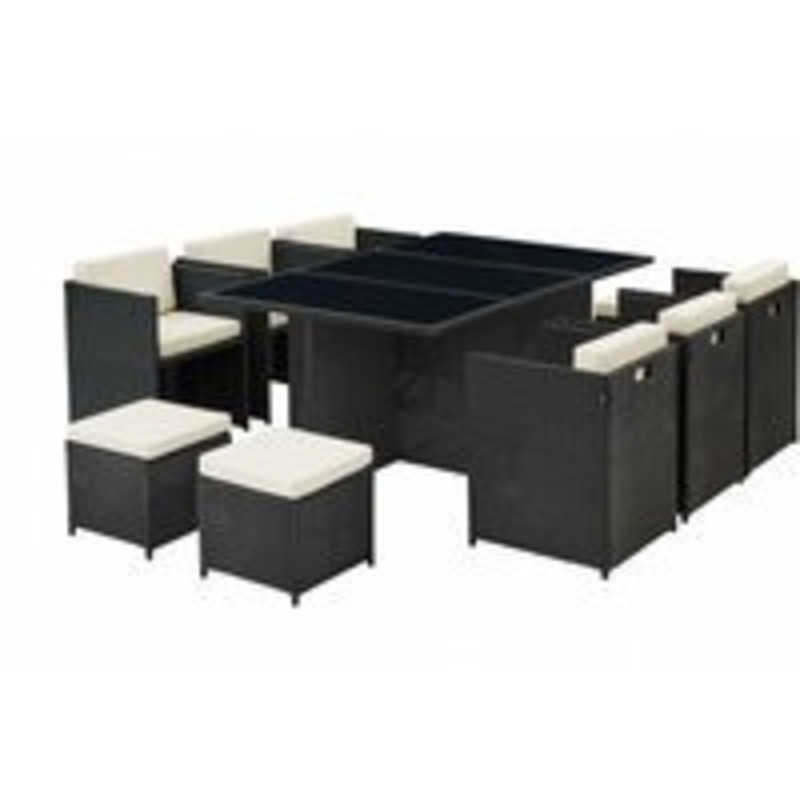 Cube Garden Furniture Set 11 Piece with Footstools, Black by Home