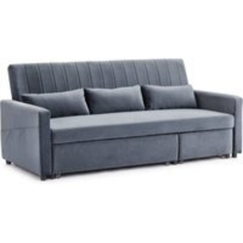 Devon 3 Seater Storage Pocket Chaise Pull Out Fabric Grey Velvet Sofa