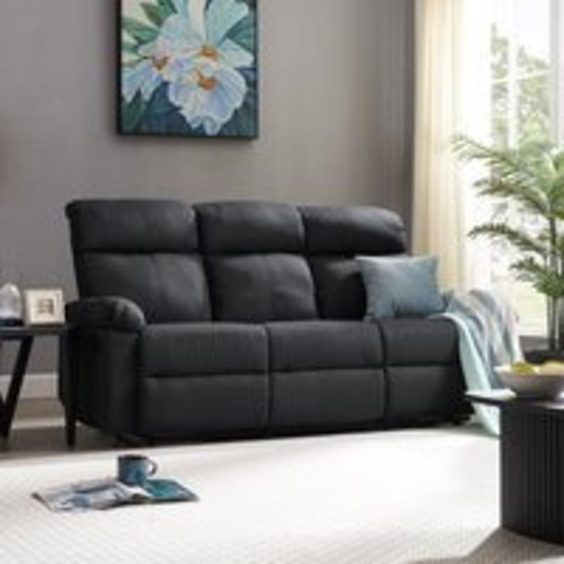 Brody Sofa Suite 3 Seater Manual Recliner Dark Grey Padded Fabric by