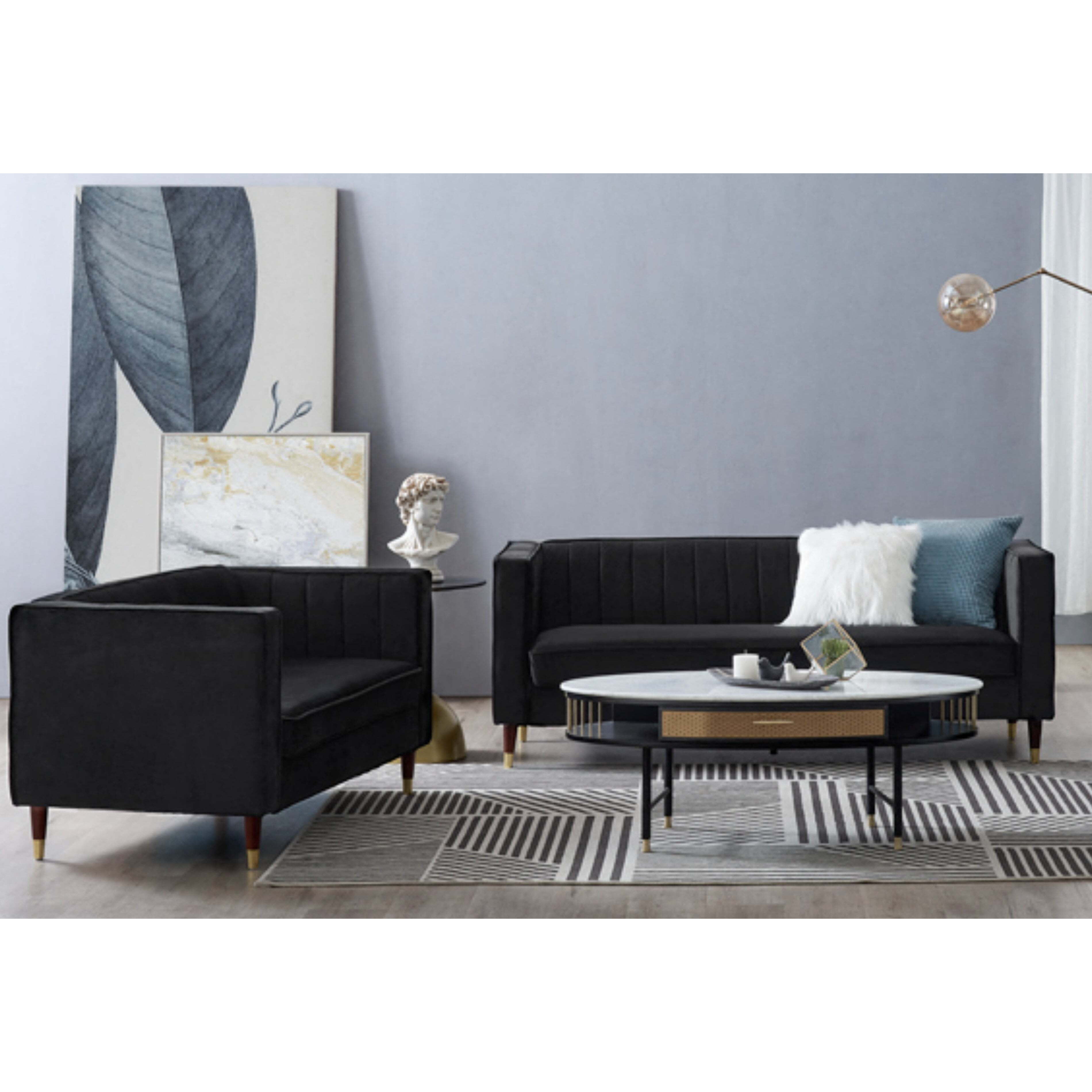 Thomas Velvet Fabric 2+3 Seater Sofa Set, Black Velvet by Home Detail ...