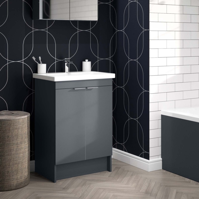 Homebase Basins Lindo 500mm Freestanding Reduced Depth Double Door Vanity Unit ...