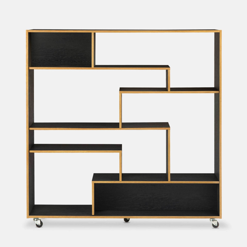 Bookcase shelving unit black and oak shelving unit on wheels