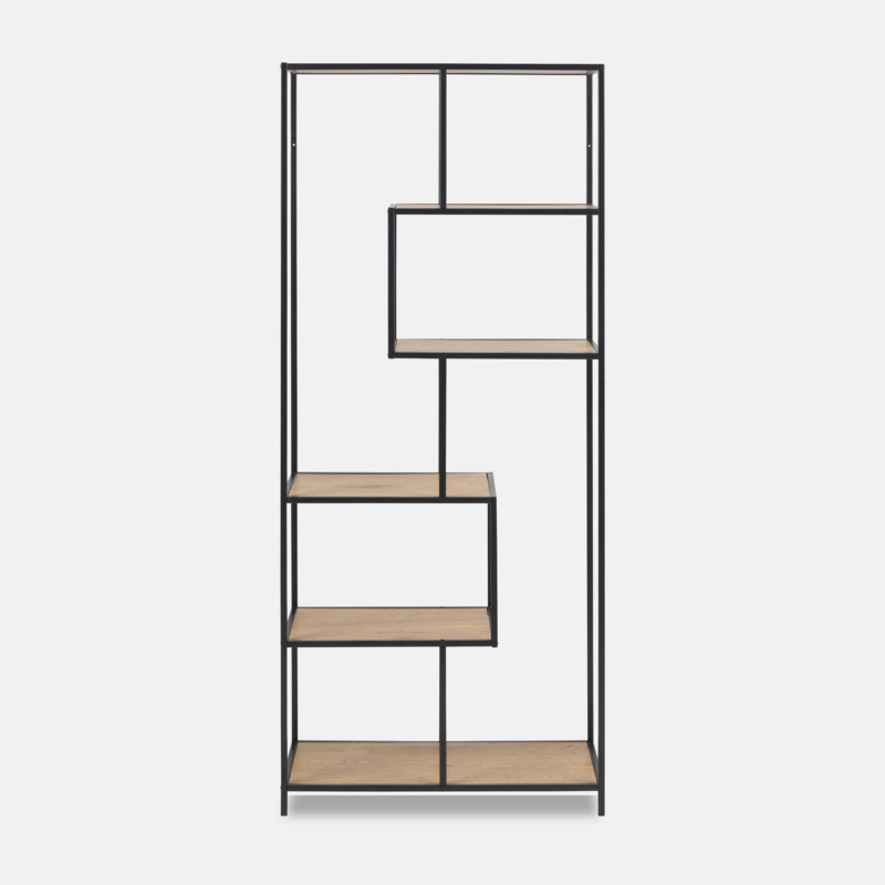 Narrow shelving unit slim bookcase black and oak book shelf