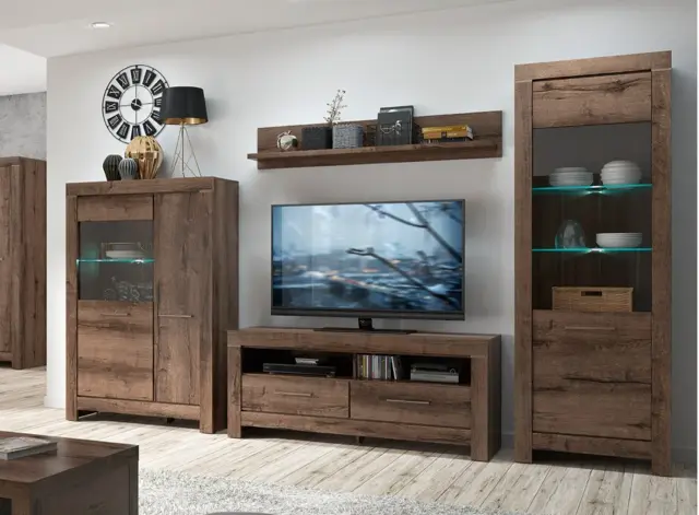 Modern Lounge Furniture Set with TV Unit Glass Display Cabinets Shelf ...