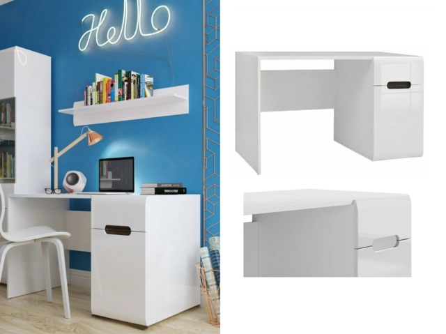 Large Computer Desk with Drawer 120cm White Gloss Home Office Study ...