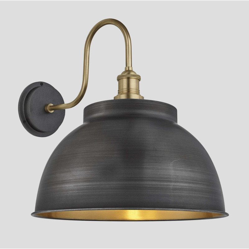Swan Neck Outdoor & Bathroom Dome Wall Light 17 Inch Black / Brass