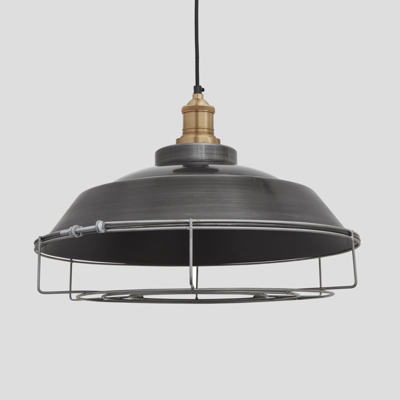 Brooklyn Step Pendant Light 16 Inch Pewter Shade & Brass Pendant