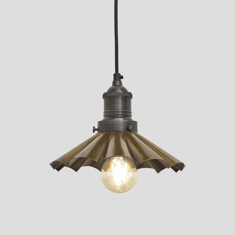 Brooklyn Umbrella Pendant Light 8 Inch Brass Shade & Pewter Pendant