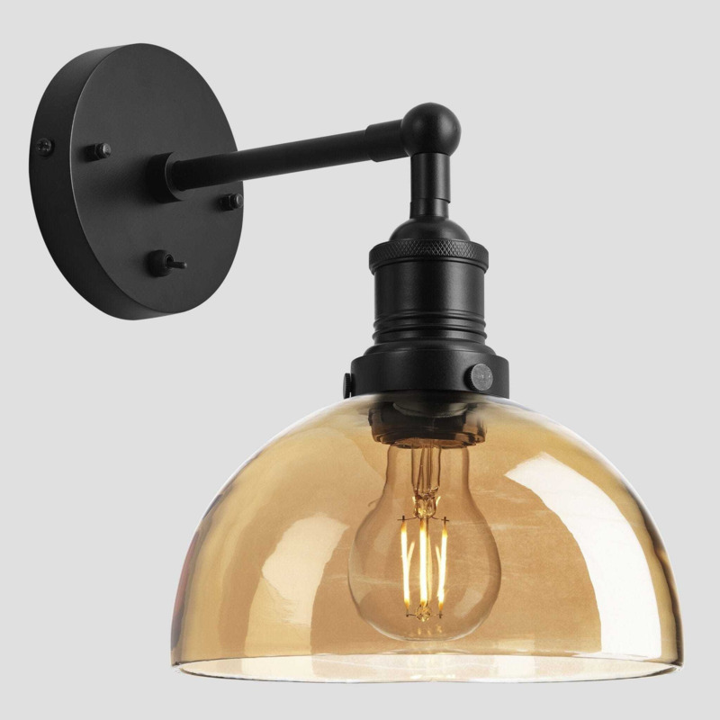 Brooklyn Tinted Glass Dome Wall Light 8 Inch Amber Shade & Black