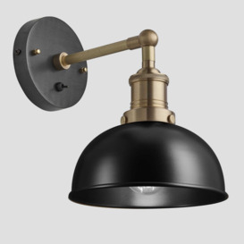 Industville - Brooklyn Dome Wall Light - 8 Inch - Black - Black / Clear Colour - Pewter / Glass Material
