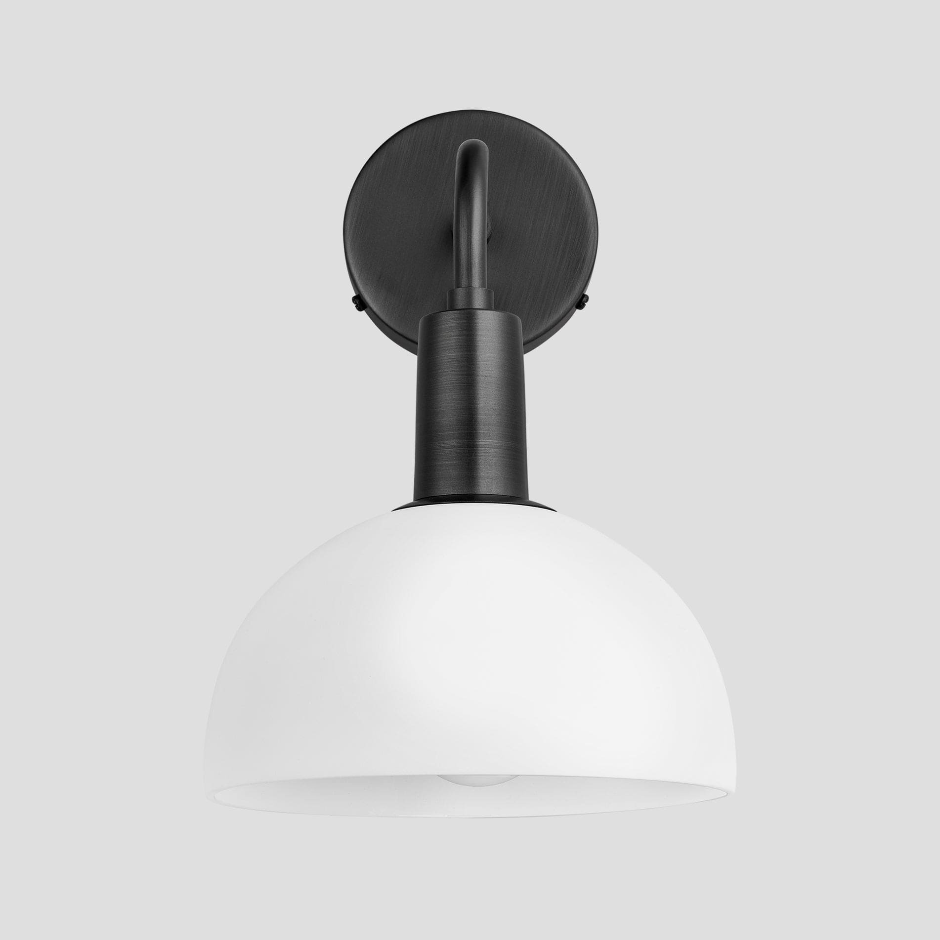 Sleek Opal Glass Dome Wall Light 8 Inch White Glass Shade & Pewter Wall Holder Modern