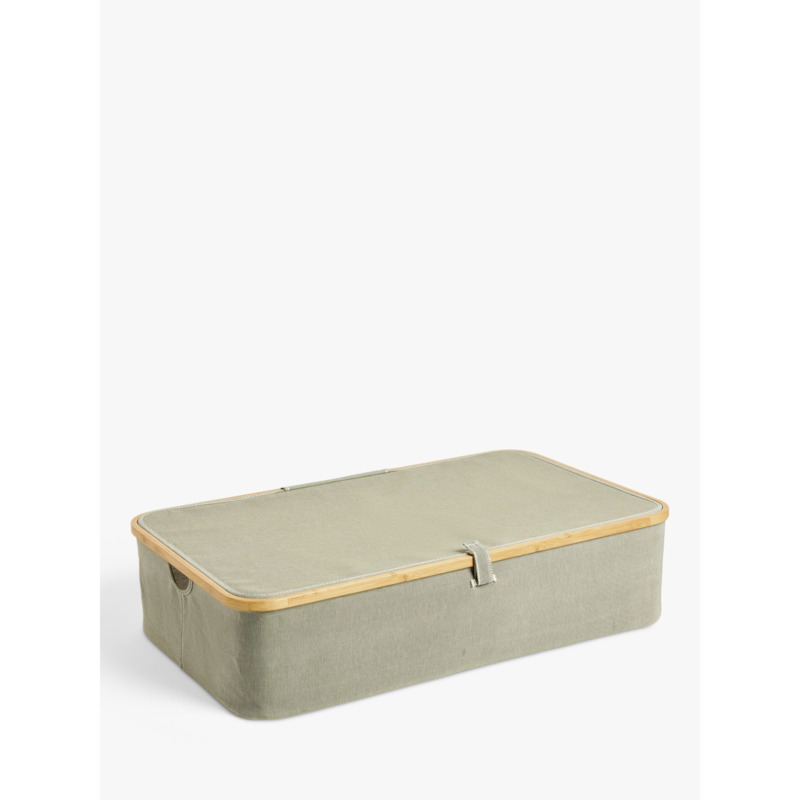 John Lewis Bamboo Rim Lidded Underbed Storage Basket, H19 x W76 x D45cm