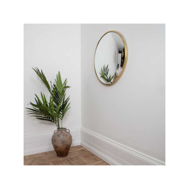 Pure White Lines Round Convex Wall Mirror, Brass by John Lewis & Partners
