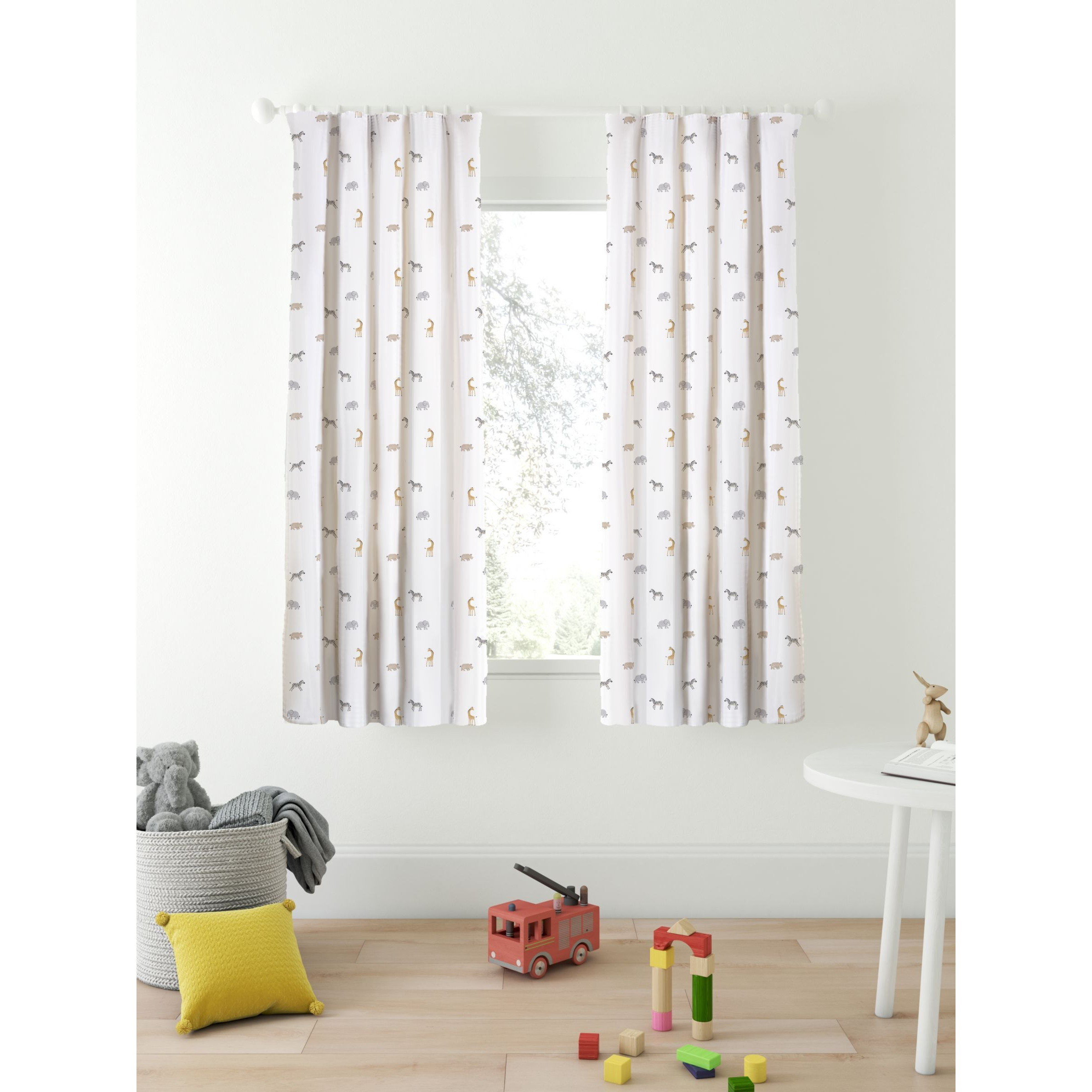 John Lewis Safari & Friends Pencil Pleat Pair Blackout Lined Children's