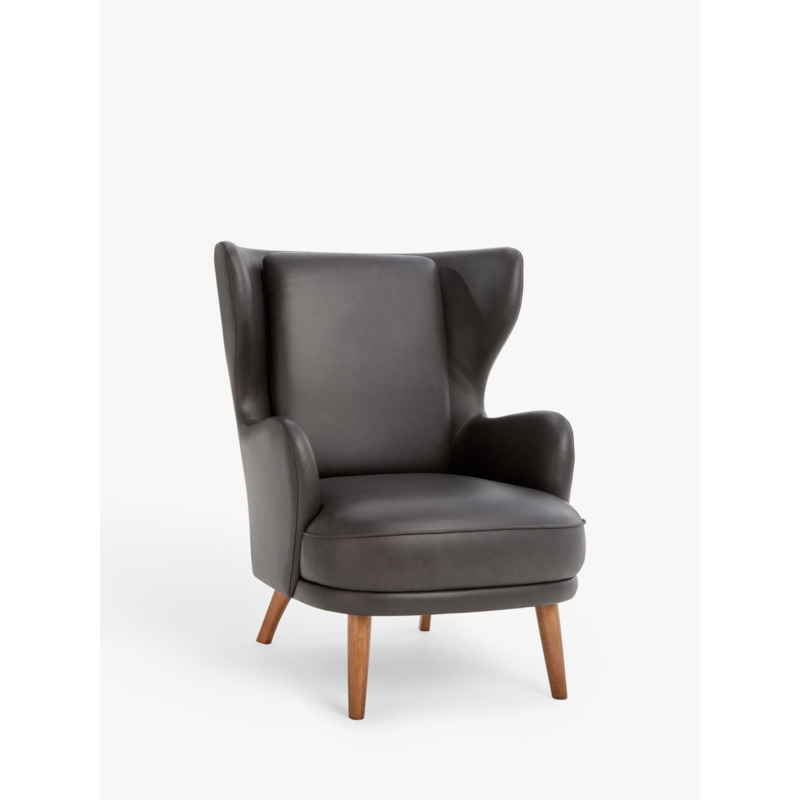 John Lewis Wingback Leather Armchair, Dark Leg, Bourbon Brown Leather