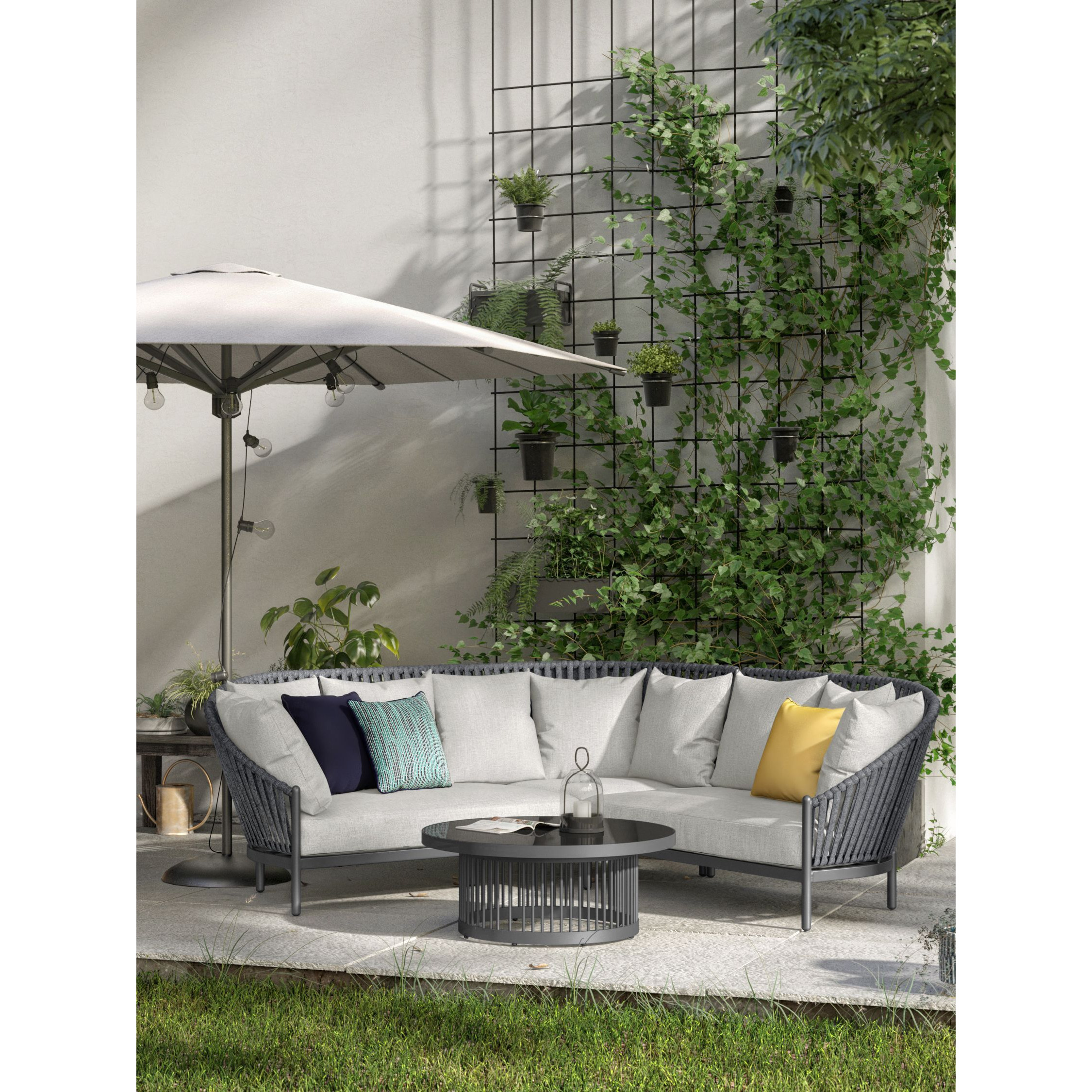 John Lewis Chunky Weave Round Garden Coffee Table, Grey by John Lewis