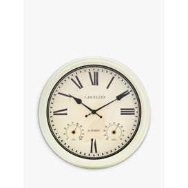 Brookpace Lascelles Roman Numeral Outdoor Wall Clock with Temperature & Humidity, 36cm, Cream