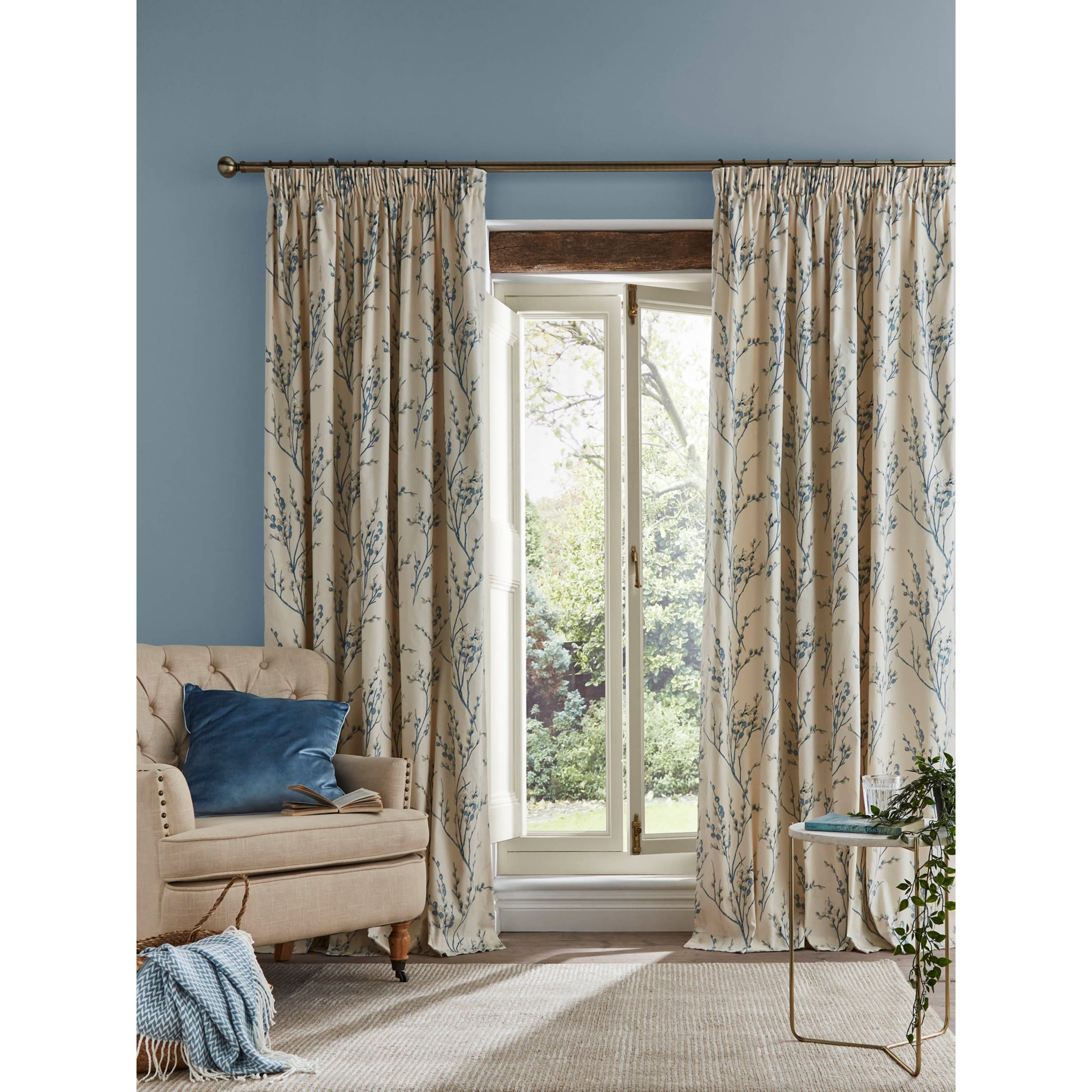 Laura Ashley Pussy Willow Pair Lined Pencil Pleat Curtains by John
