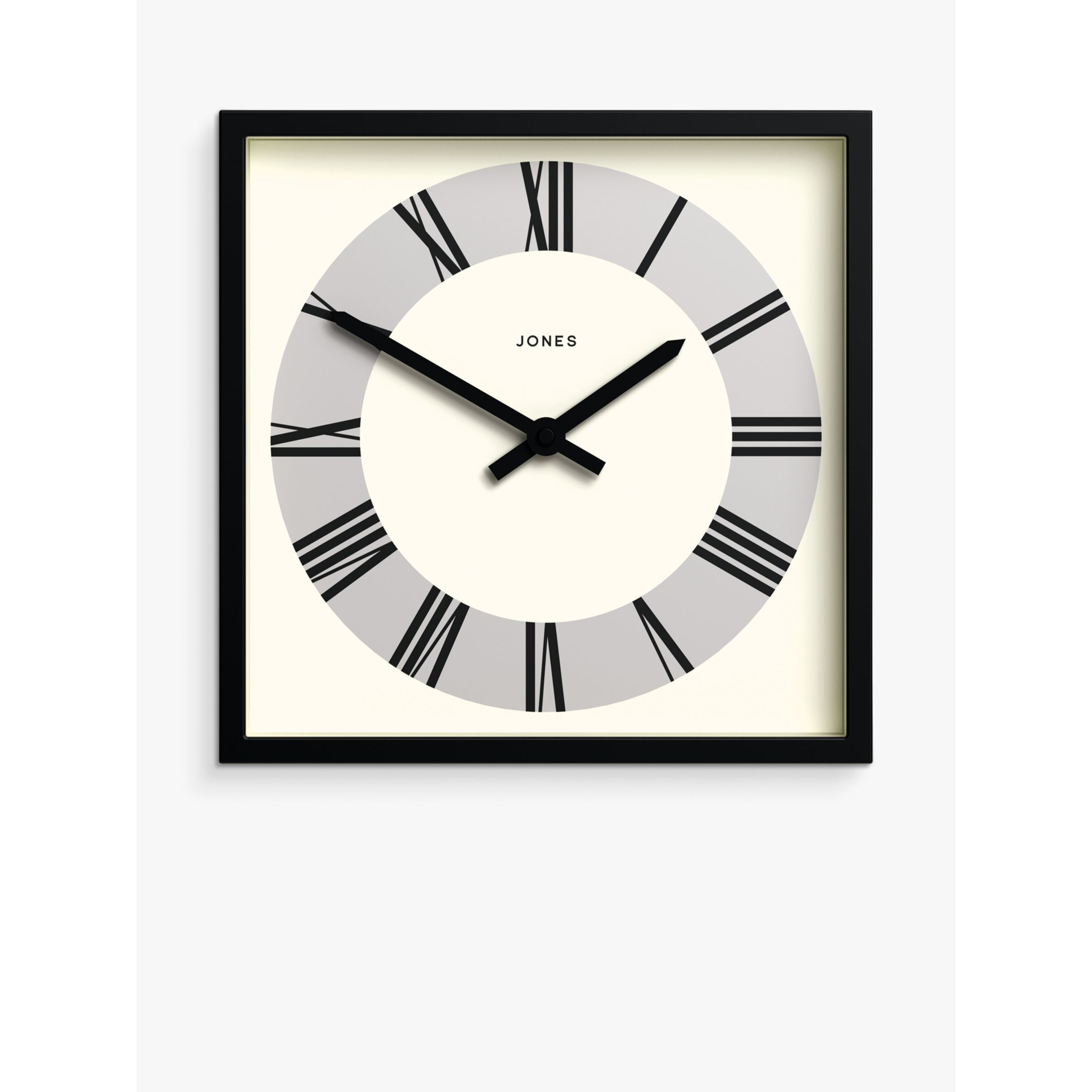 Jones Clocks Box Square Roman Numeral Analogue Wall Clock, 25cm, Black