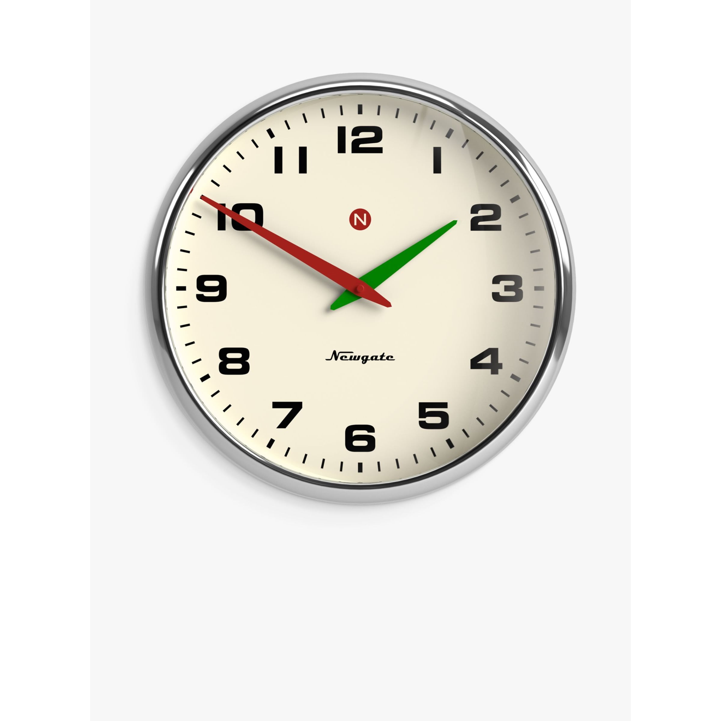 Newgate Clocks Superstore Retro Metal Quartz Wall Clock, 40cm, Chrome