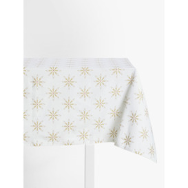 John Lewis Snowflake Rectangular Cotton Tablecloth, White/Gold