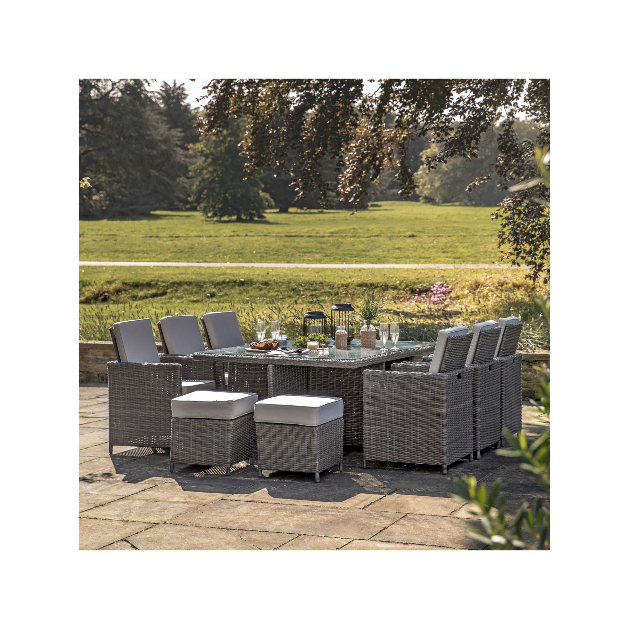 Gallery Direct Sovera 10Seater Cube Square Garden Dining Table & Chairs Set, Grey by John Lewis