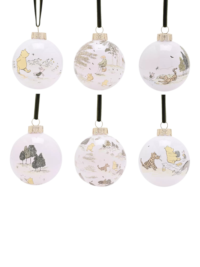 Disney Home x Sanderson Winnie The Pooh Christmas Baubles, Set of