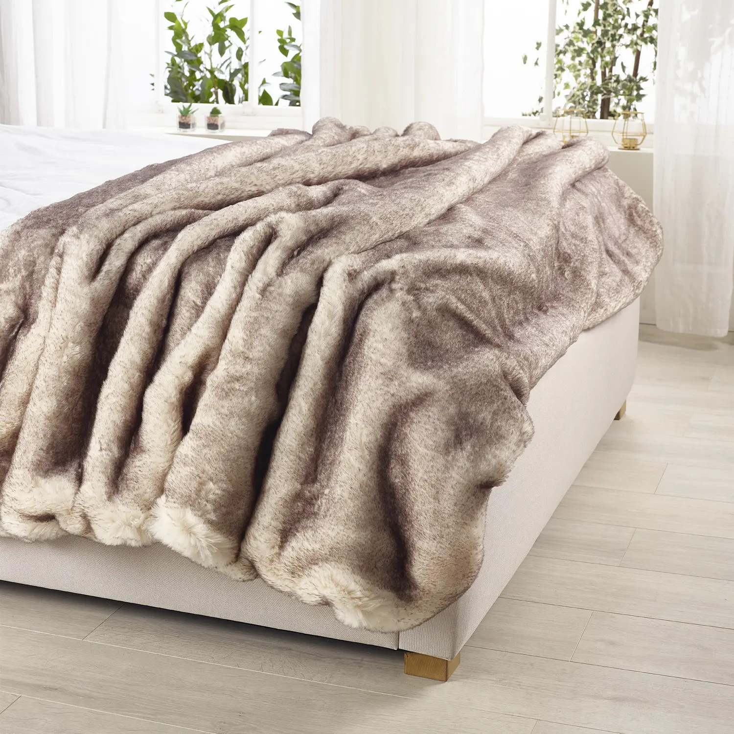 Brown Snow Fox Faux Fur Throw Large by Katrina Hampton