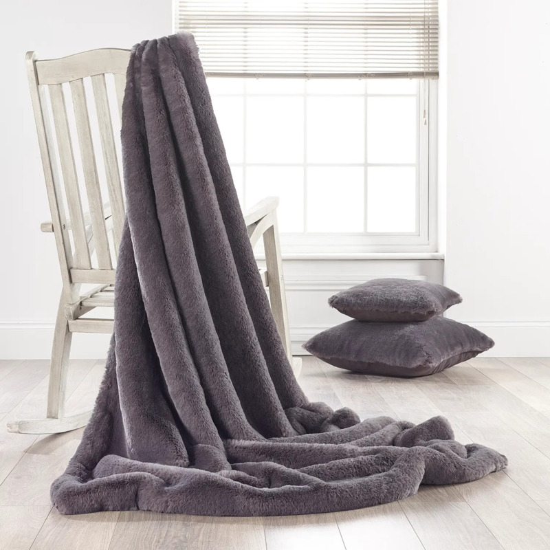 Russian Blue Faux Fur Throw Coverlet by Katrina Hampton