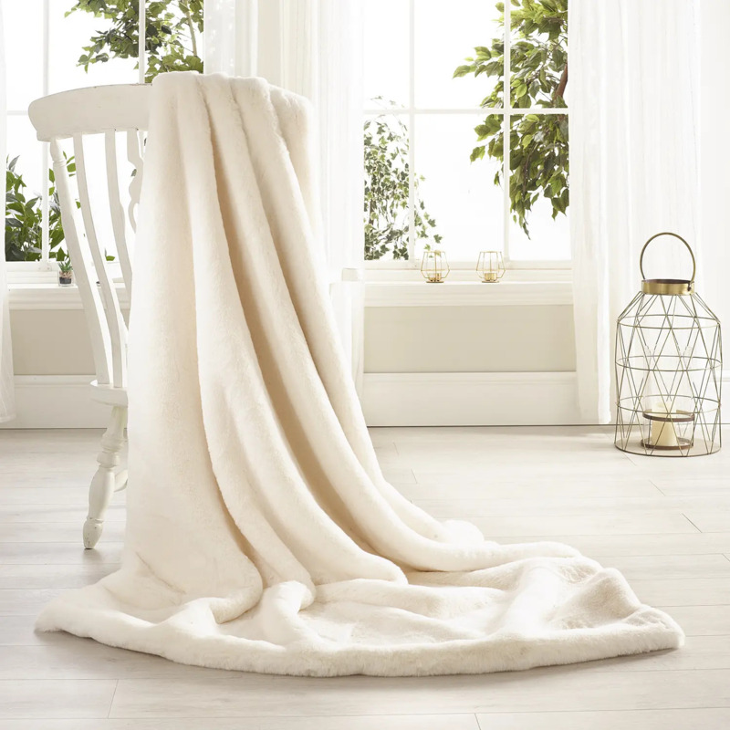 Soft Cream Faux Fur Throw Large by Katrina Hampton