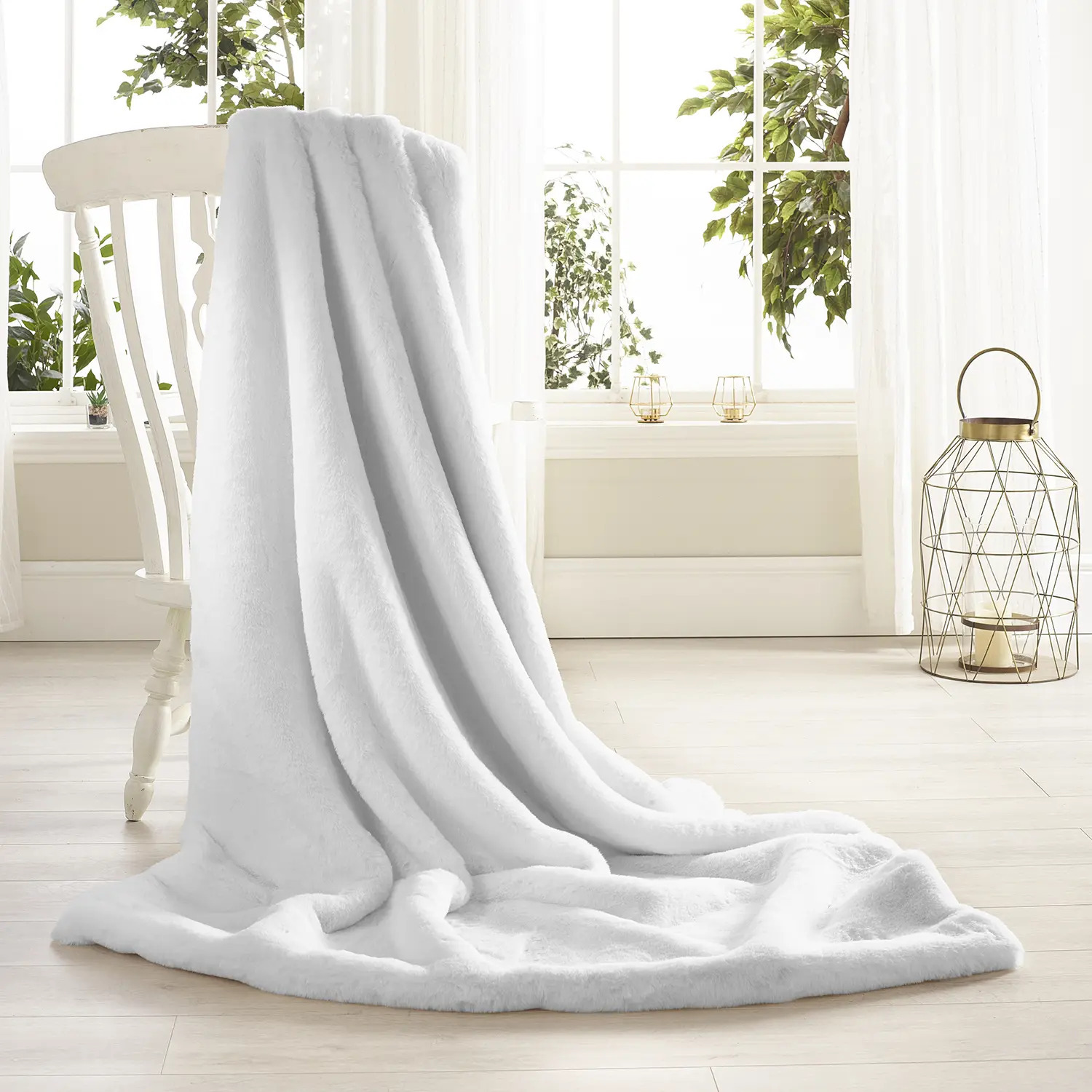 Soft White Faux Fur Throw Standard by Katrina Hampton