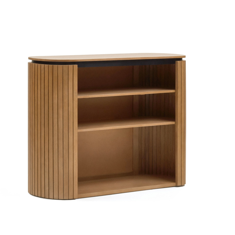 Licia solid mango wood bookshelf with painted black metal, 120 x 90 cm