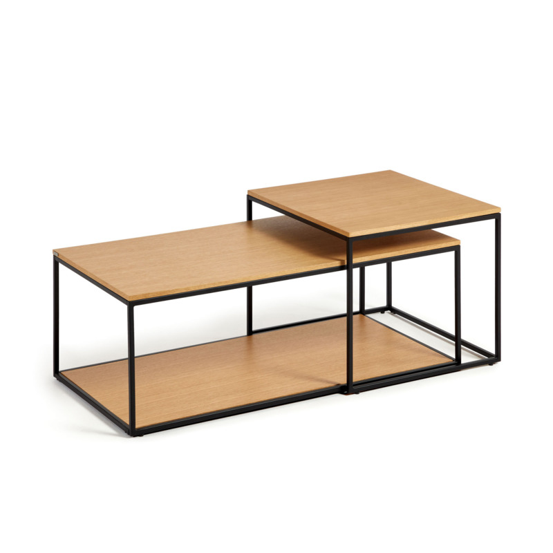 Yoana set of 2 nesting coffee tables with oak wood veneer & black