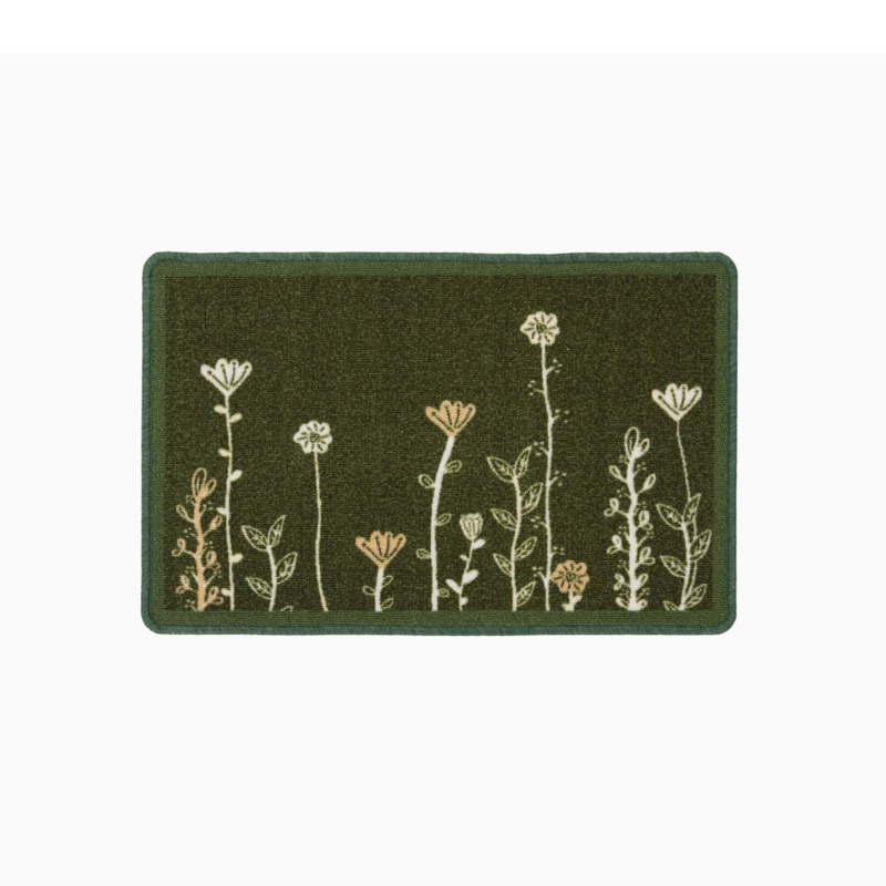 Non Slip Floral Green Mat Luna 50cm x 80cm by Kukoon