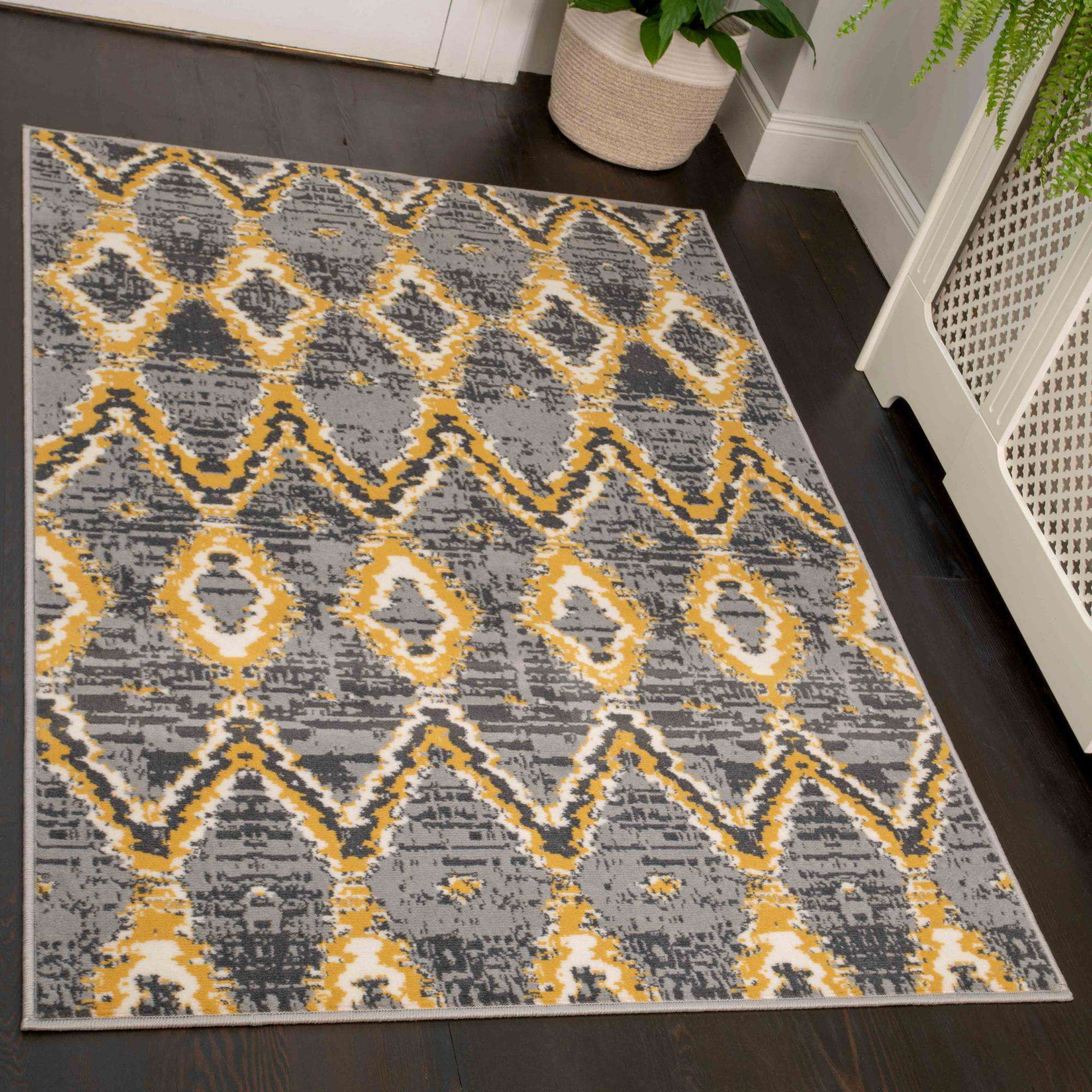 Abstract Yellow Living Room Area Rugs Soho by Kukoon