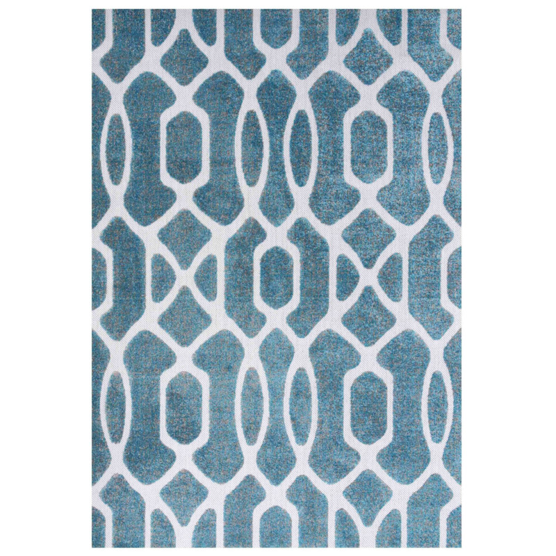 Soft Contemporary Trellis Teal Weatherproof Outdoor Garden Rug Globe