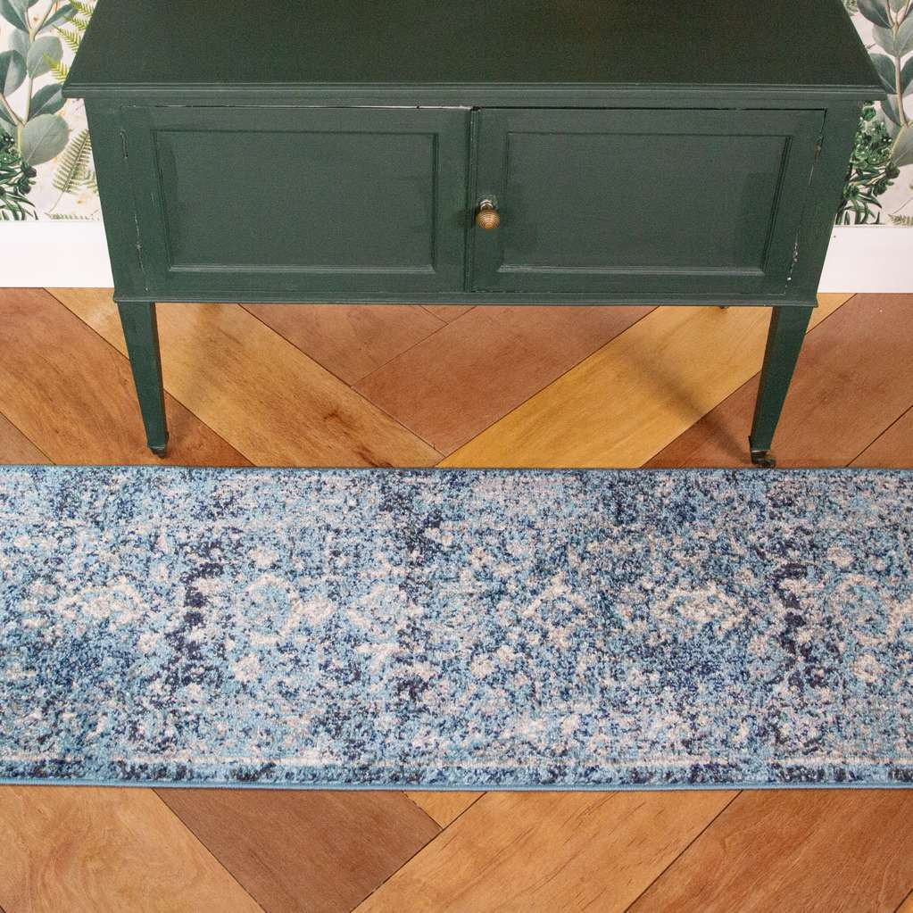 Teal Distressed Traditional Runner Rug Vivid 60cm x 240cm Runner by