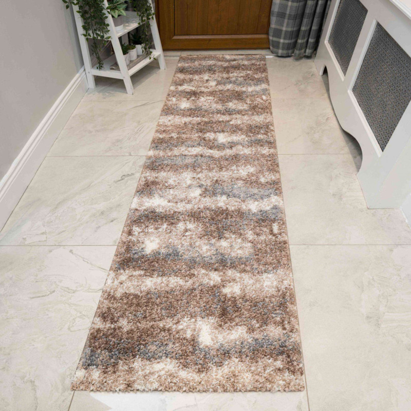 Brown Grey Cloud Mottled Shaggy Hall Runner Rug Murano by Kukoon