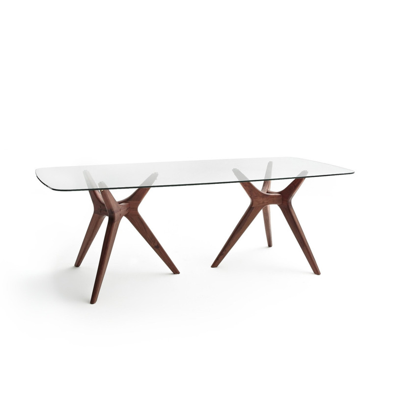 Maricielo Rectangular Glass & Walnut Table (Seats 8) by La Redoute