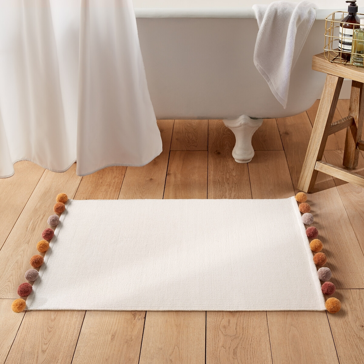 Pompons Woven Cotton Bath Mat by La Redoute