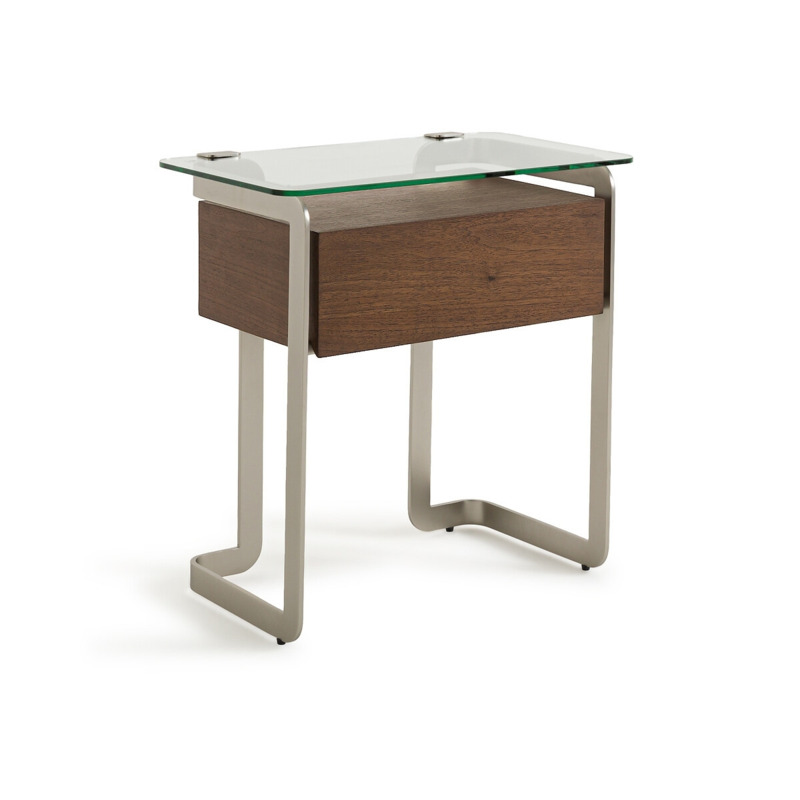 James Walnut, Metal and Tempered Glass Bedside Table by La Redoute